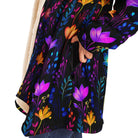 luxury fashion stylish hoodie cloak with neon wildflowers print