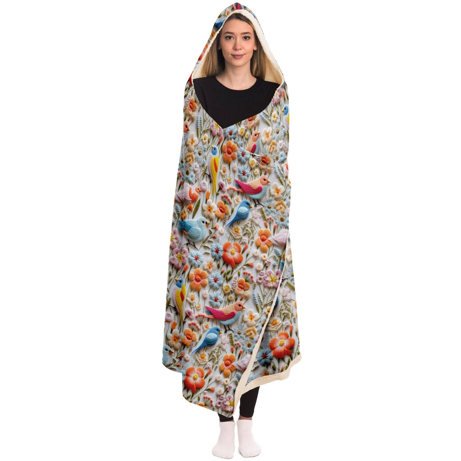 floral birds print wearable blanket