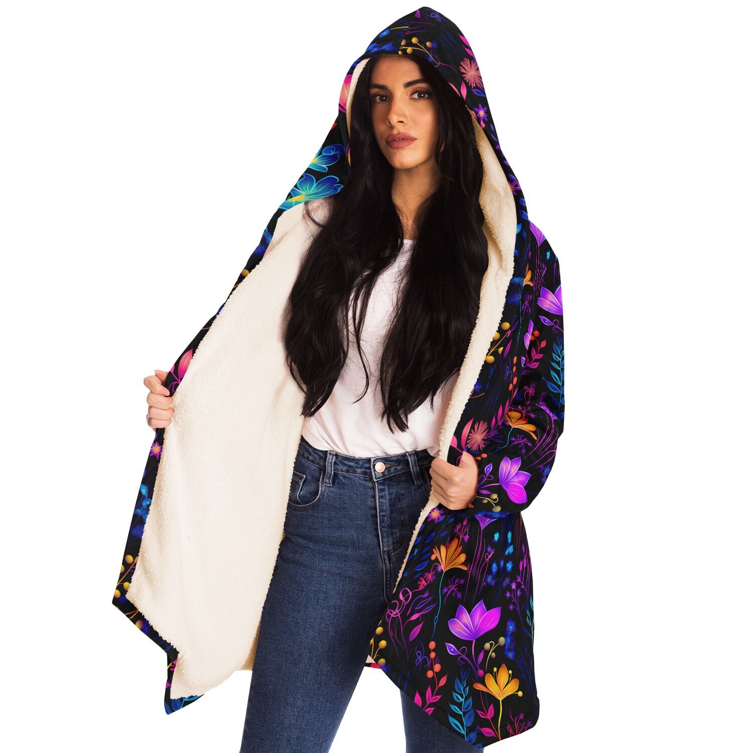 neon flowers luxury stylish hoodie cloak