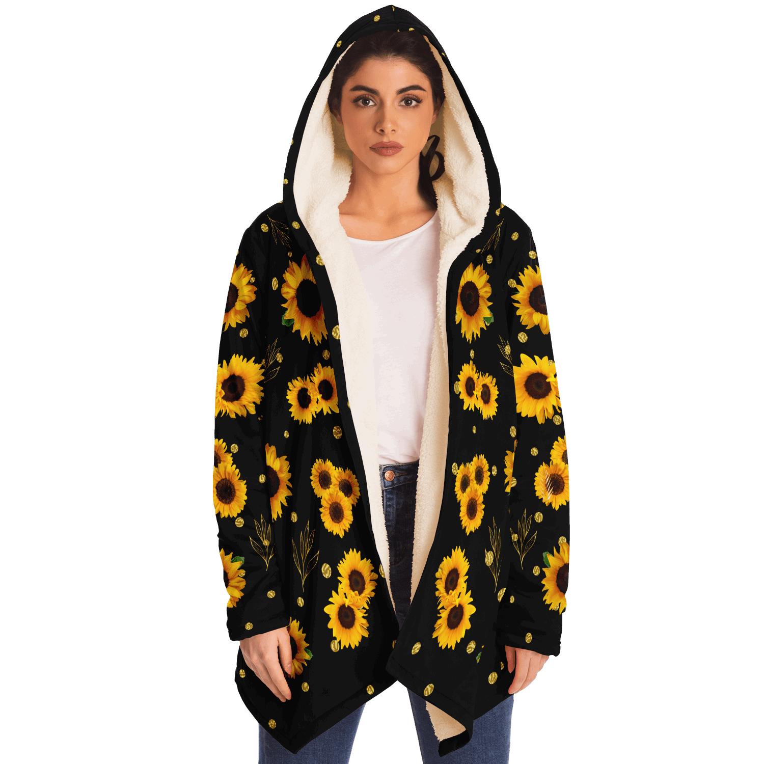 Sunflowers Luxe Fashionable Cloak with Hood - ELIVIOR