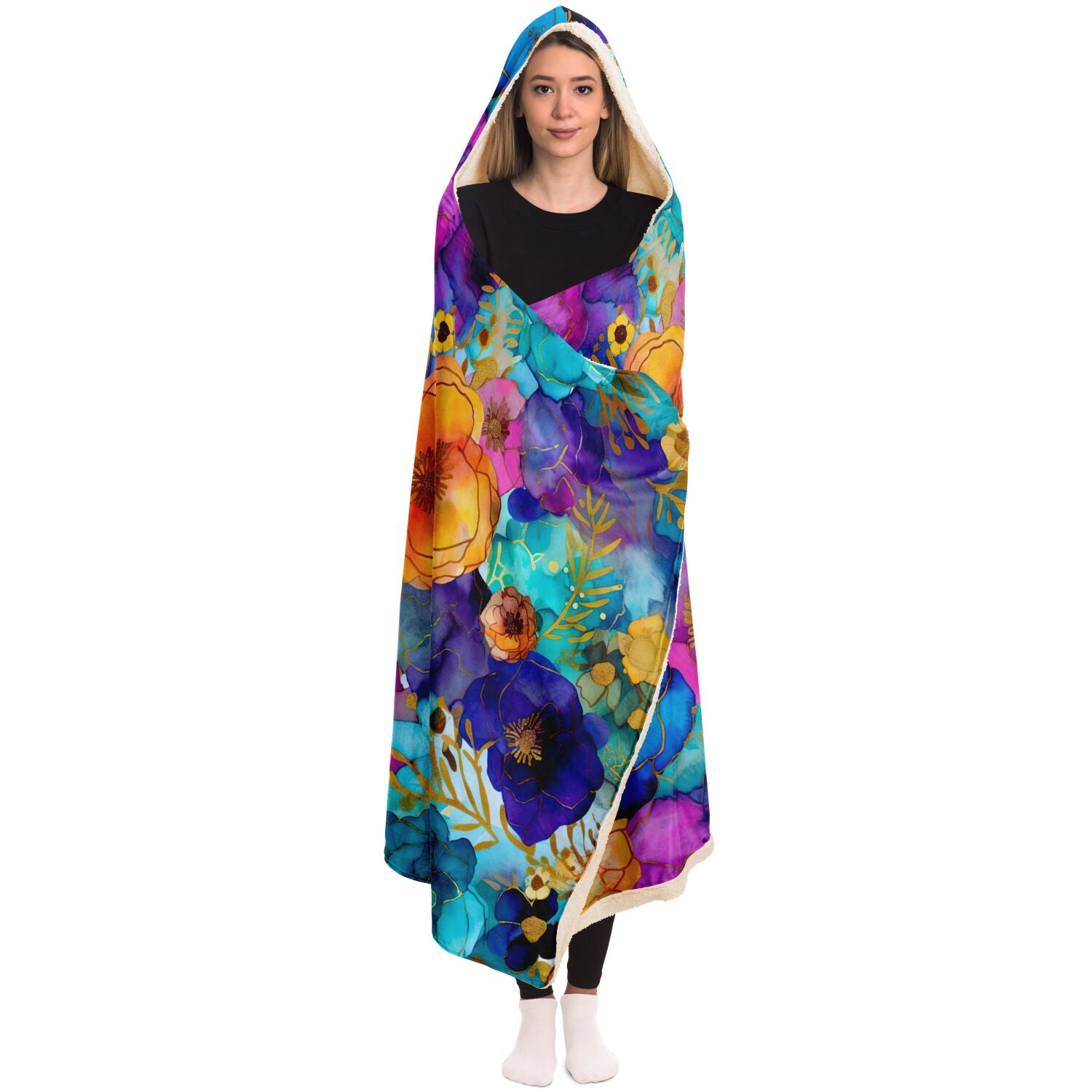 Blanket hoodie with floral print