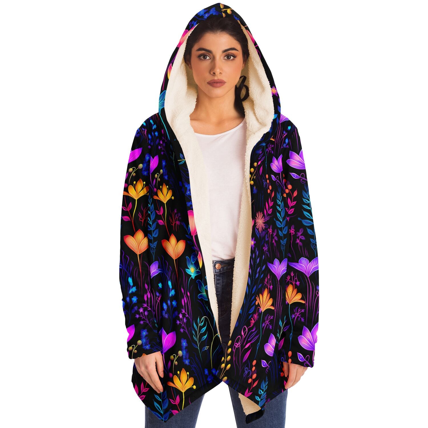 Neon Wildflowers Cloak with Hood