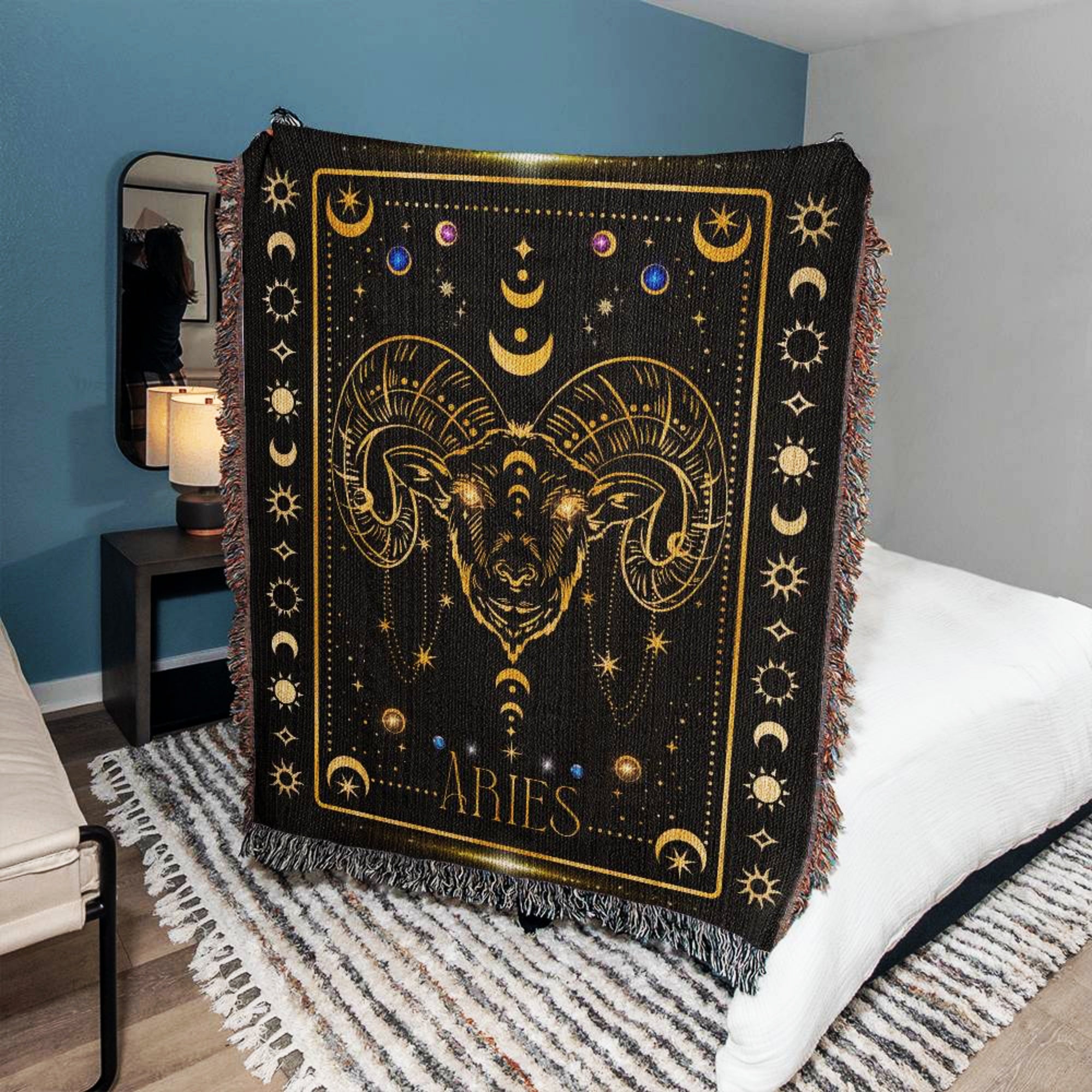 Aries Zodiac Cotton Woven Throw Blanket