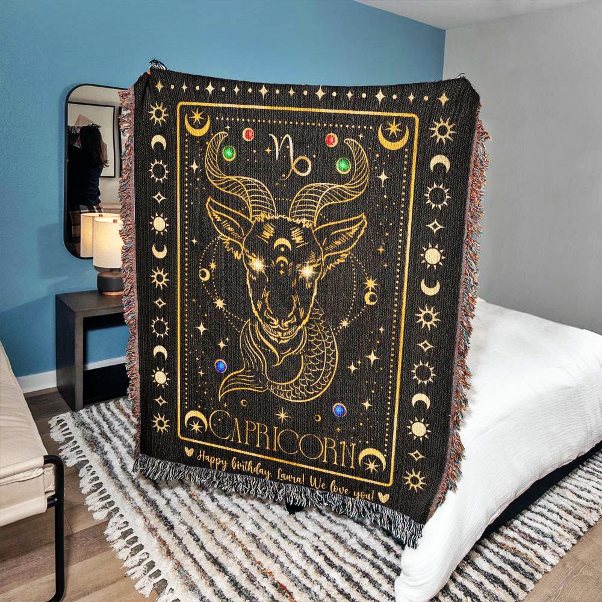 Personalized Capricorn Zodiac Woven Blanket