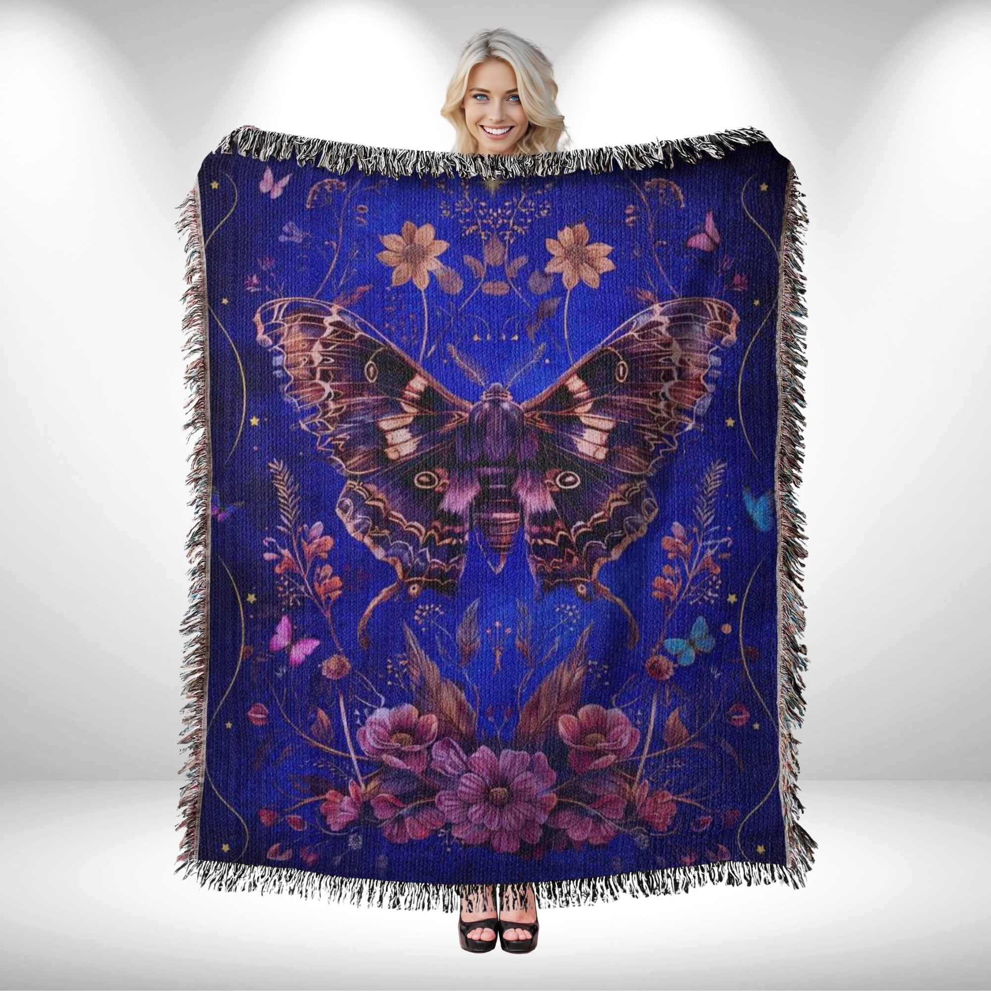 Celestial Moth Floral Woven Blanket