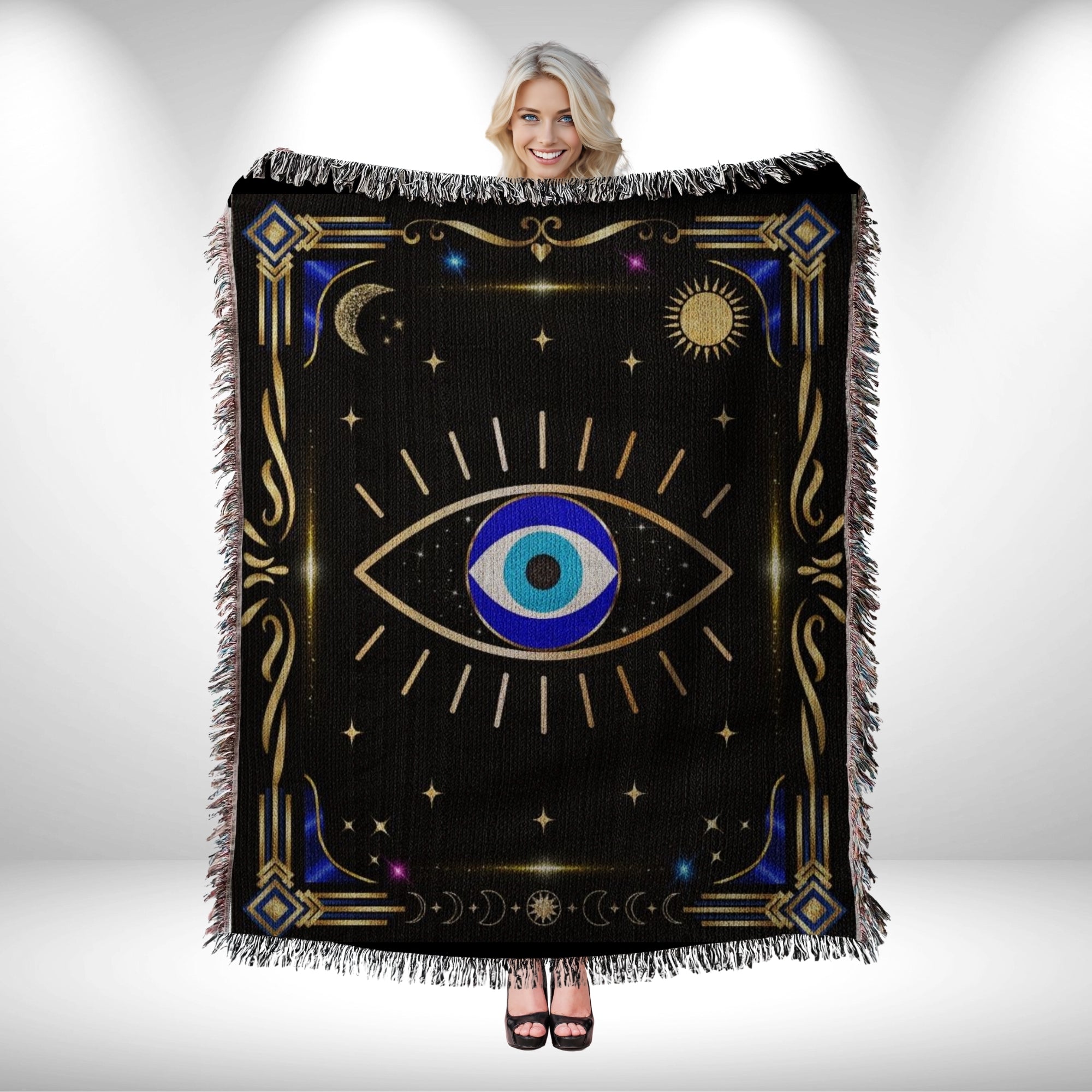 Evil Eye Gift Woven Throw Blanket