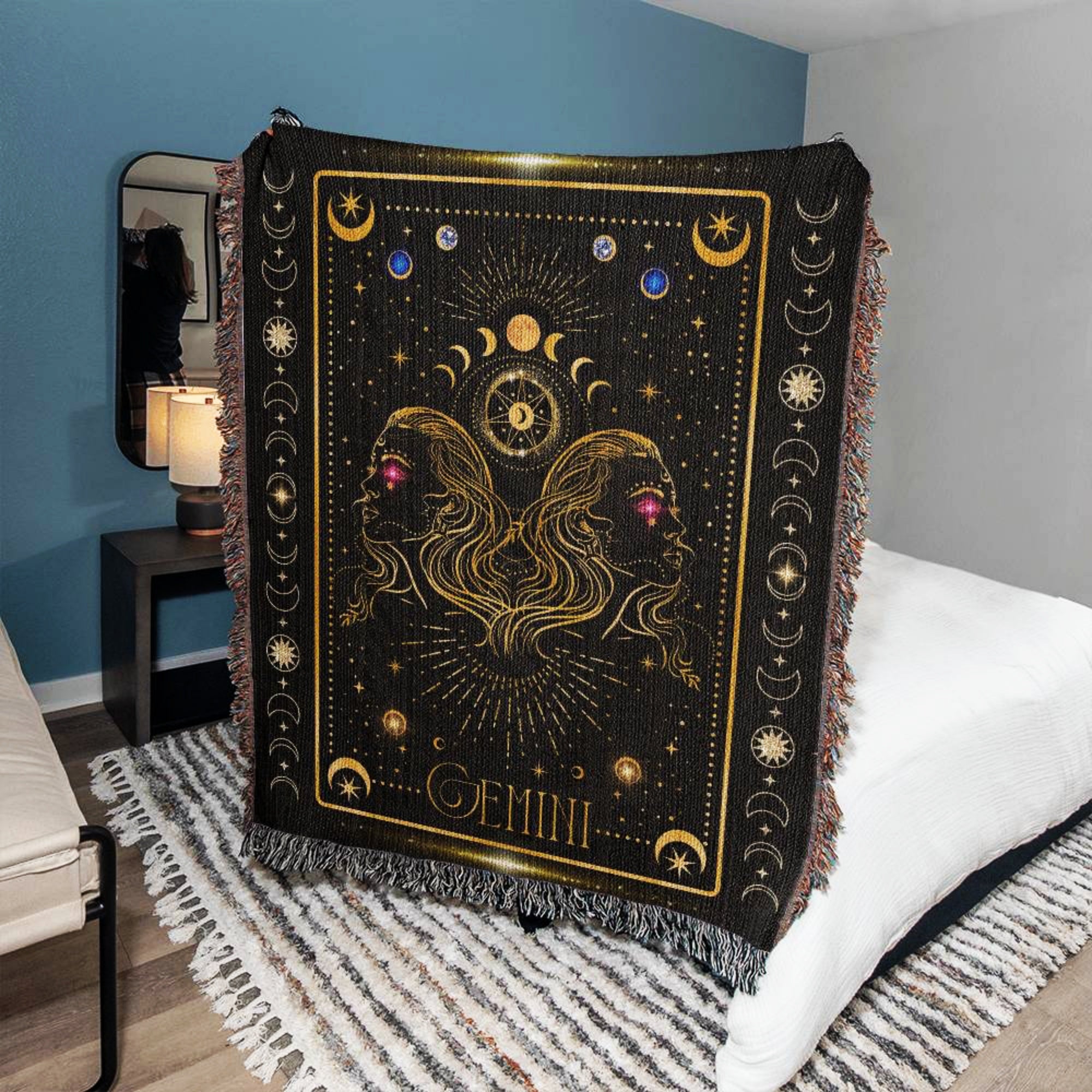 Gemini Zodiac Luxury Cotton Woven Throw Blanket