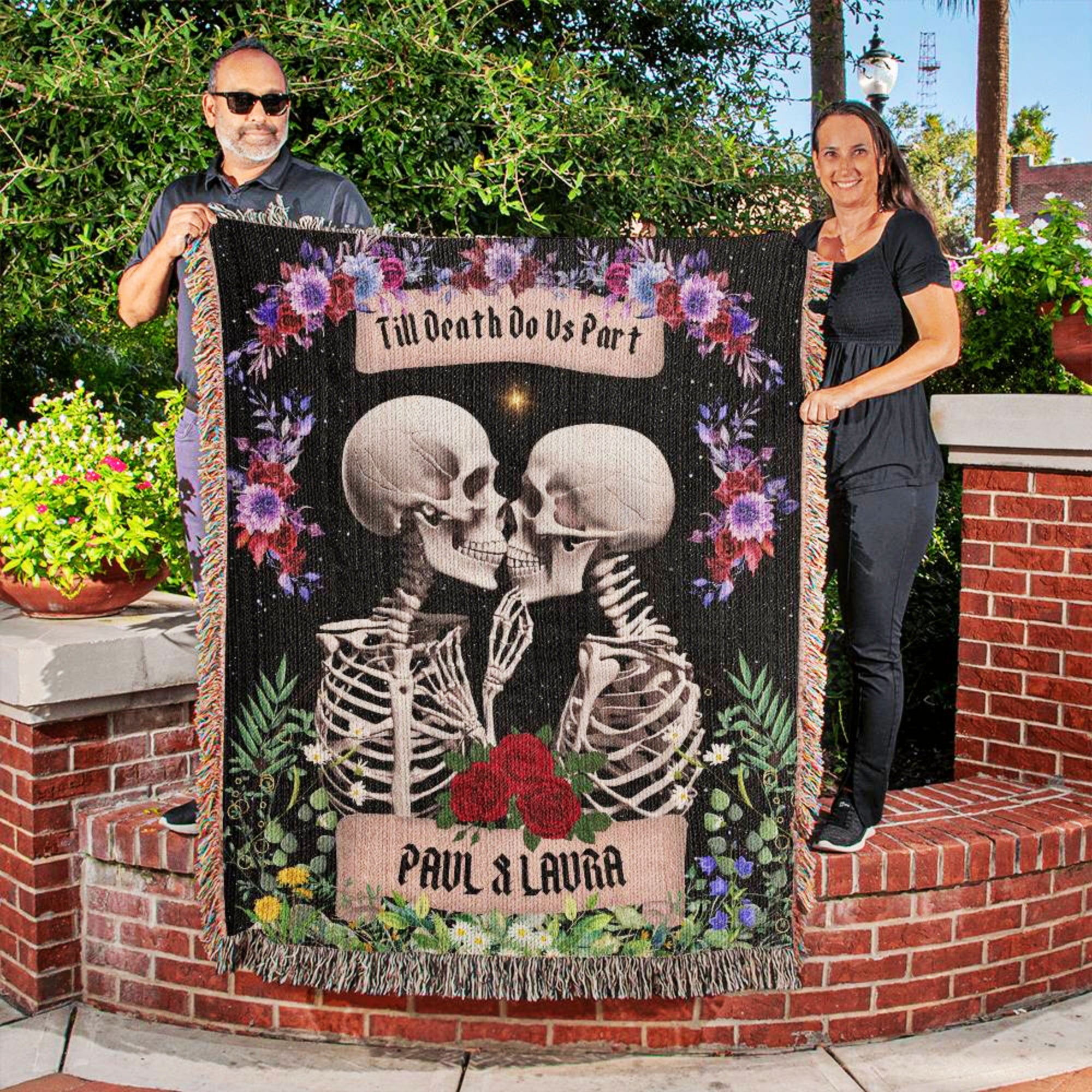 Custom Goth Wedding Skeletons Blanket