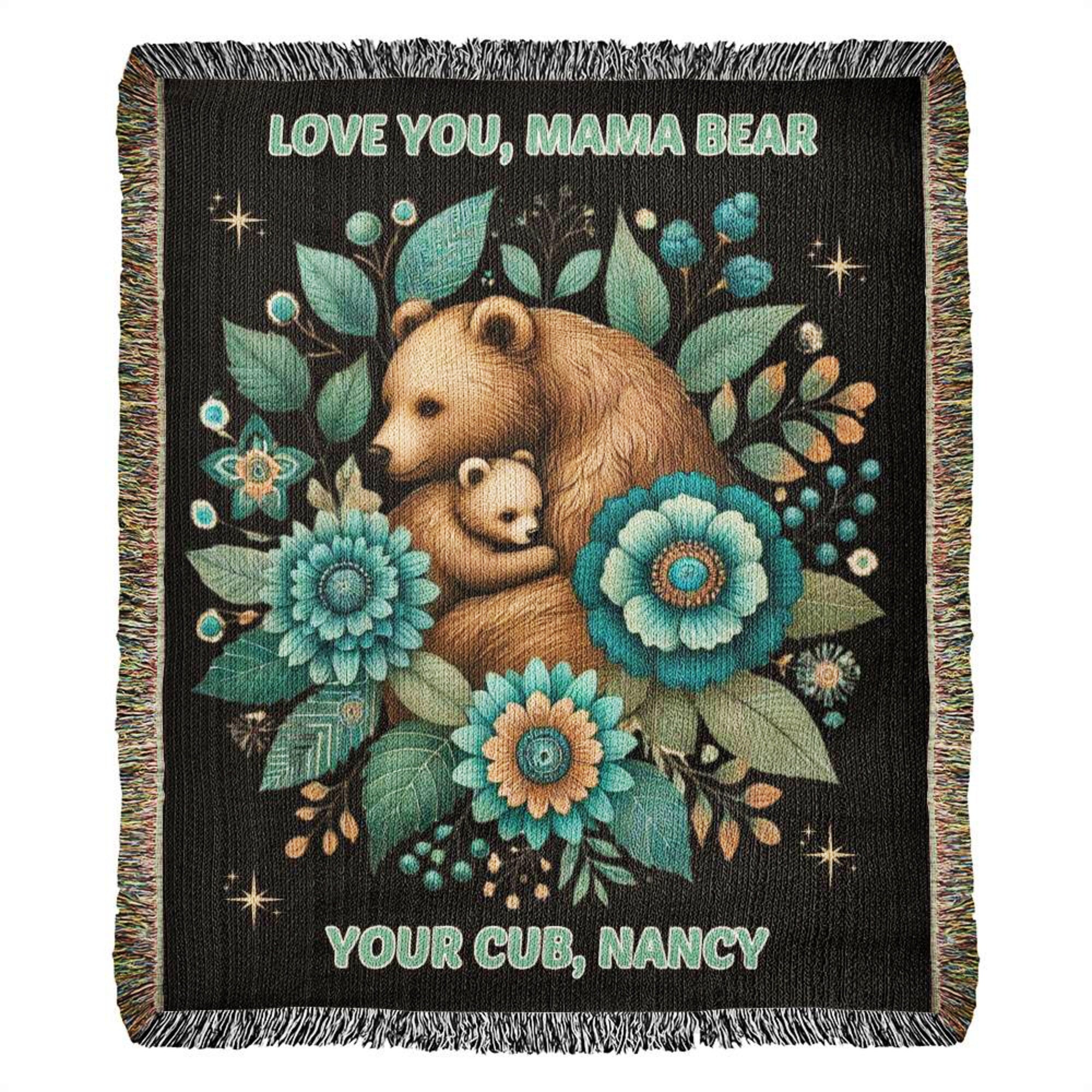 Mama Bear Woven Boho Blanket Gift for Mom Birthday
