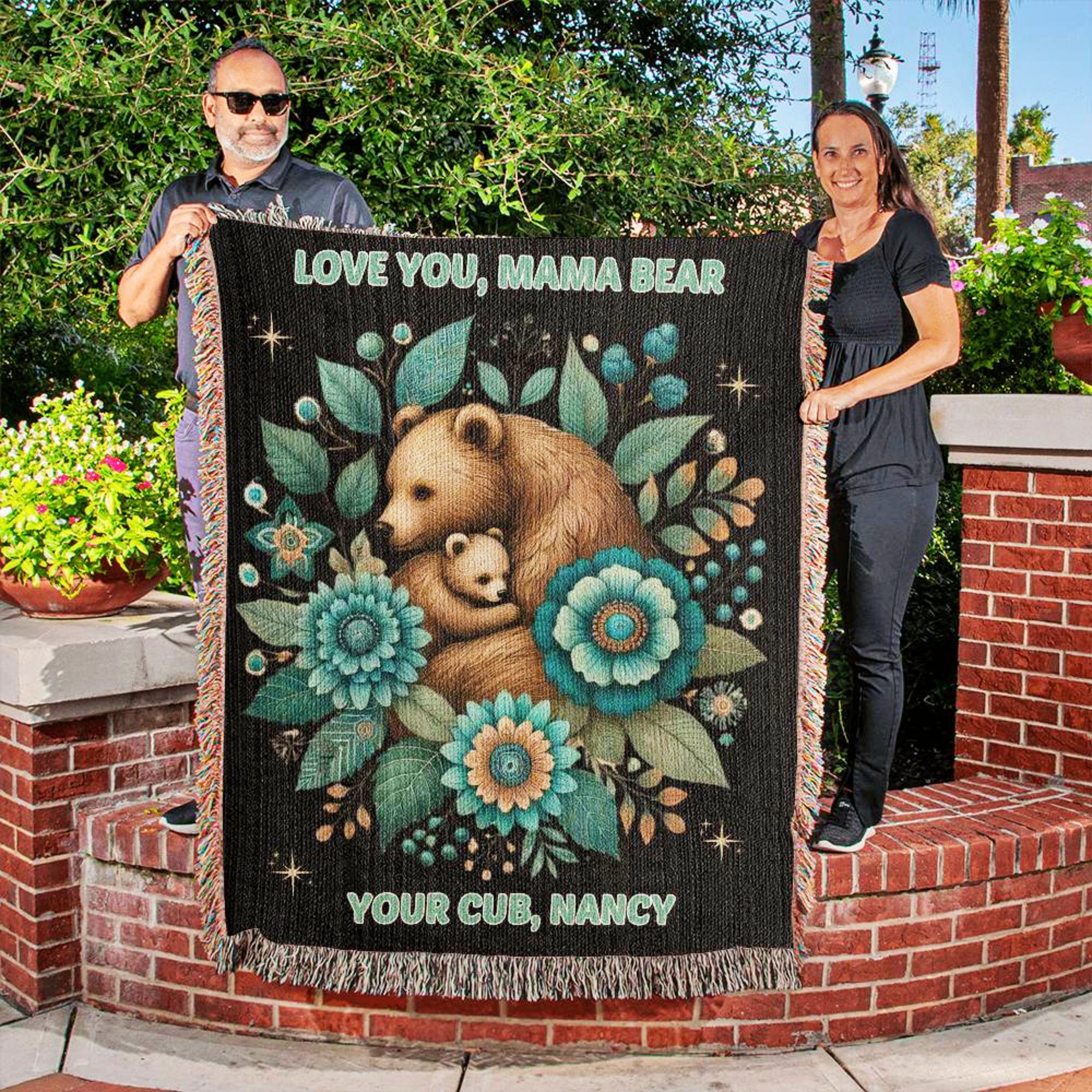 Mama Bear Boho Blanket Gift for Mom Birthday