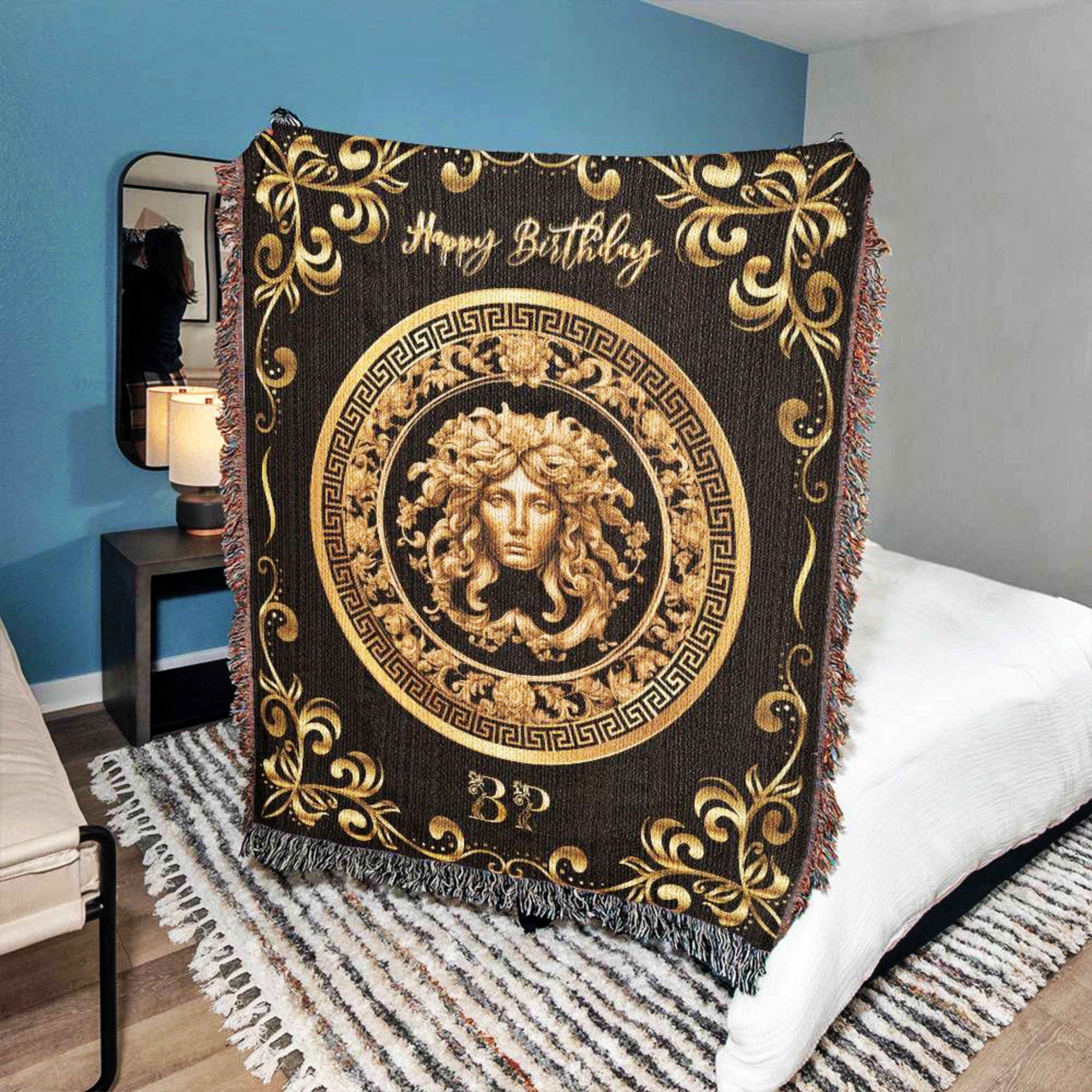 Medusa Happy Birthday Custom Woven Blanket