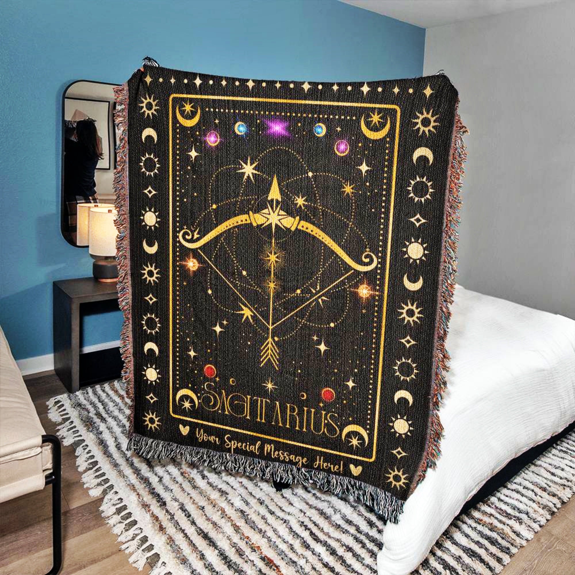 Personalized Sagittarius Zodiac 100% Cotton Woven Blanket