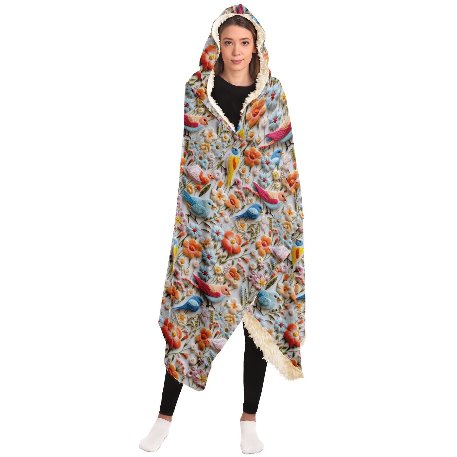 comfy blanket hoodie with floral birds print