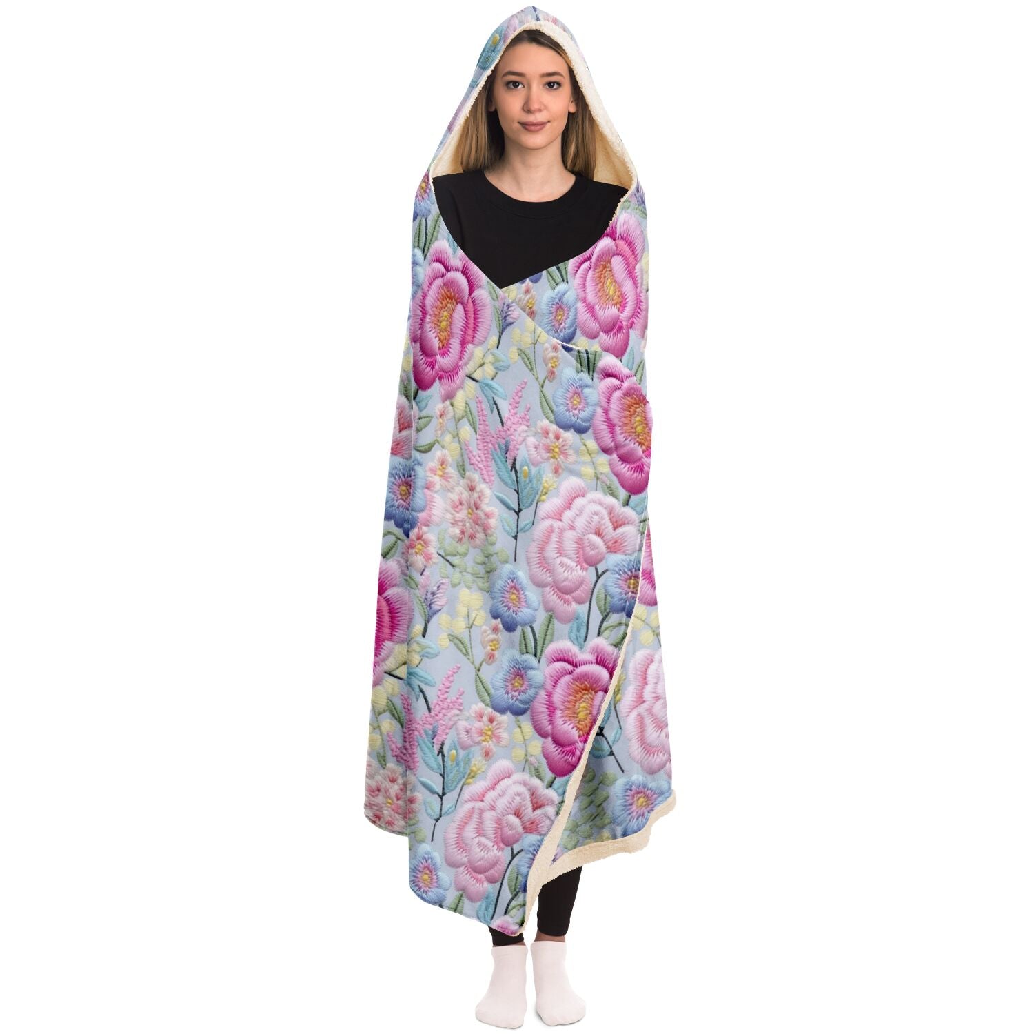 embroidery floral print wearable blanket