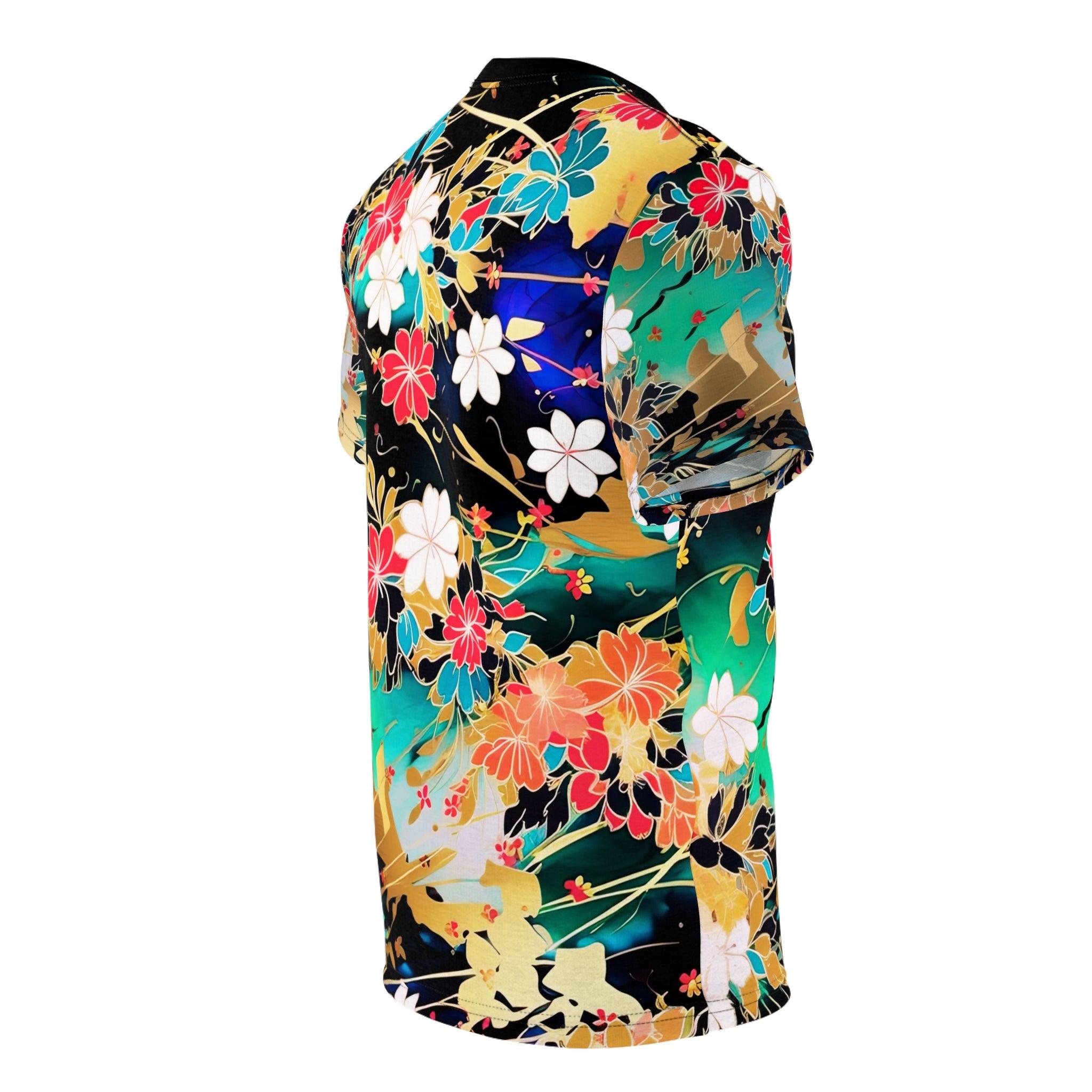 Japanese Chiyogami Flowers Print Colorful T-Shirt - ELIVIOR