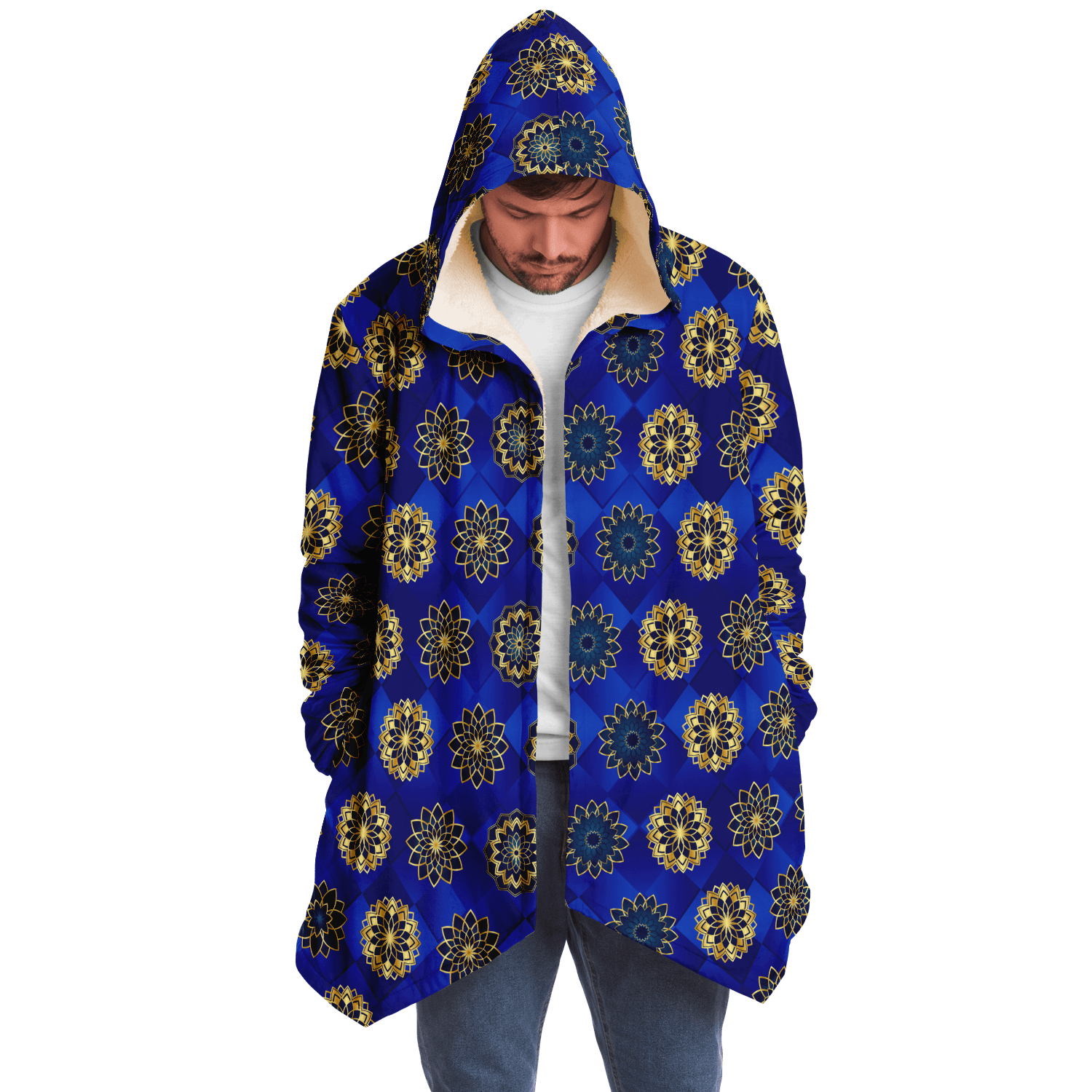 Blue Diamond Golden Mandala Luxurious Cloak - ELIVIOR