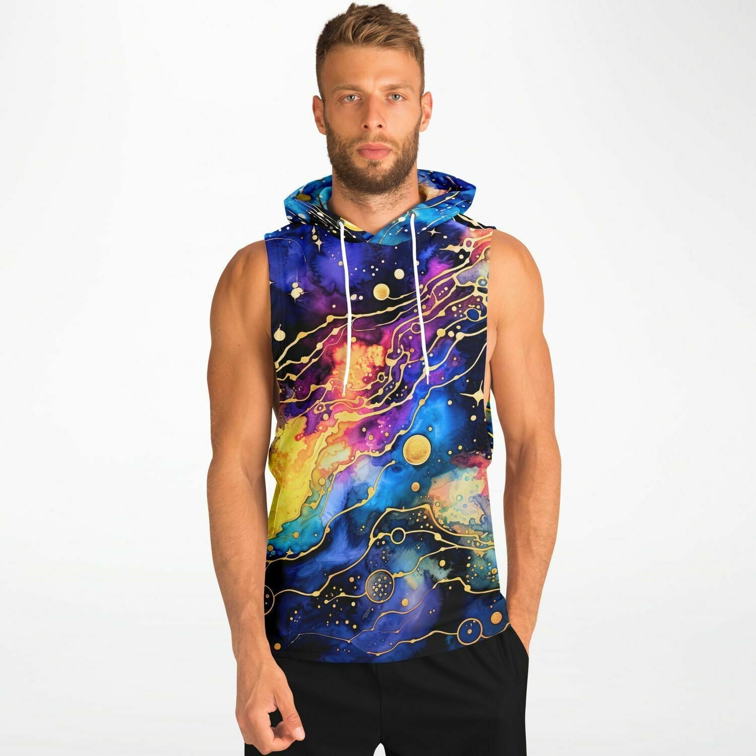 Drop Arm Hoodie with Bold Abstract Celestial Print - ELIVIOR