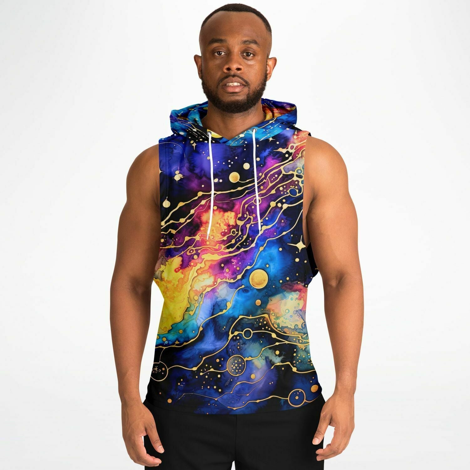 Drop Arm Hoodie with Bold Abstract Celestial Print - ELIVIOR