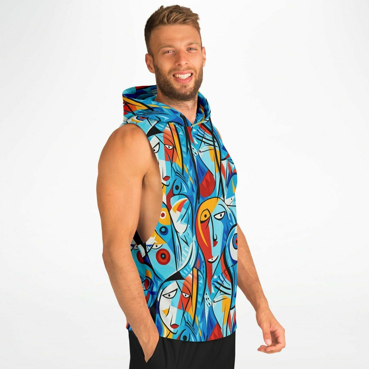 Picasso Fashion Drop Arm Sleeveless Hoodie - ELIVIOR