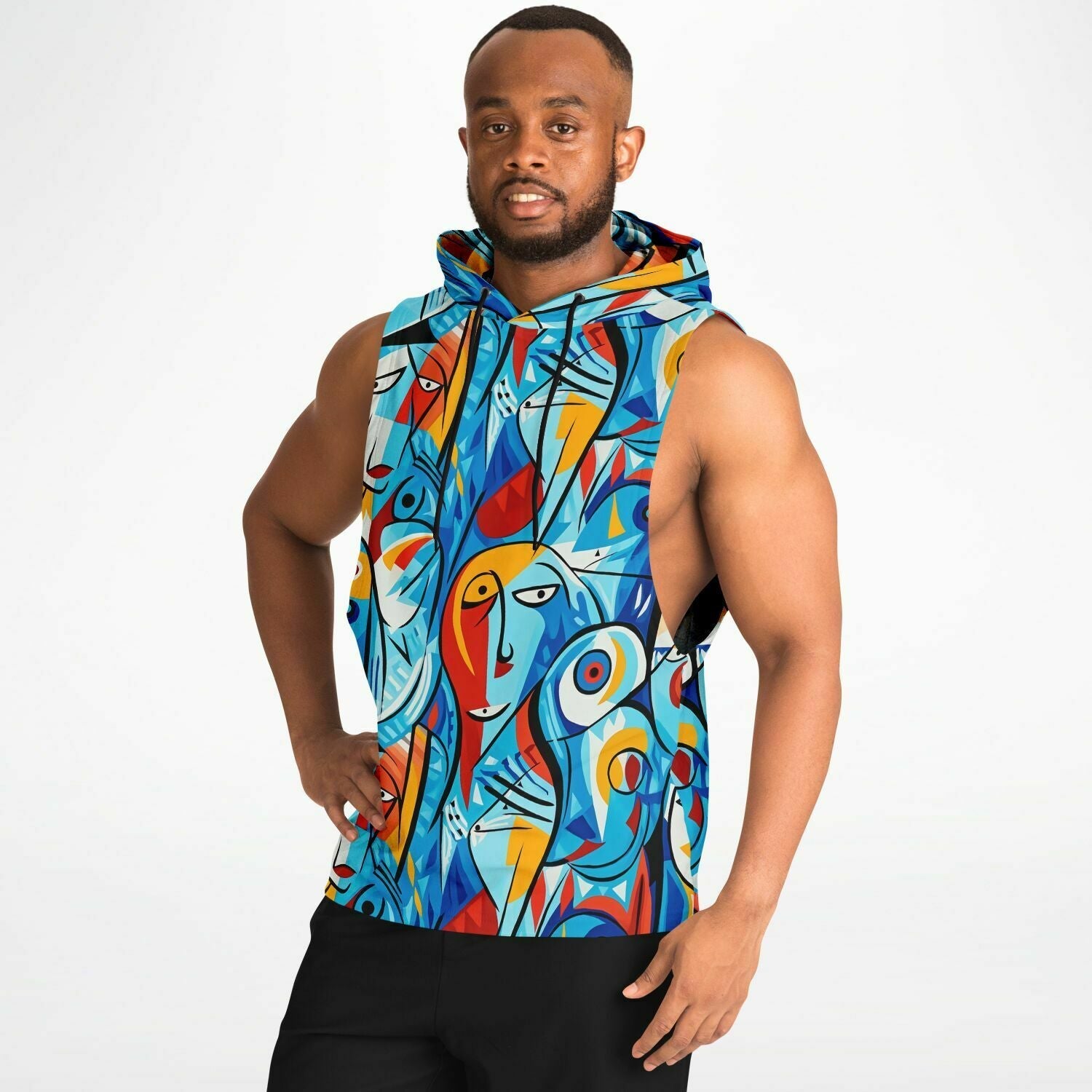 Picasso Fashion Drop Arm Sleeveless Hoodie - ELIVIOR